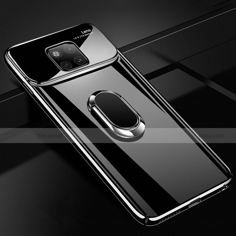 Hard Rigid Plastic Matte Finish Case Cover with Finger Ring Stand A01 for Huawei Mate 20 Pro Black