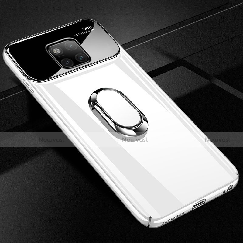 Hard Rigid Plastic Matte Finish Case Cover with Finger Ring Stand A01 for Huawei Mate 20 Pro White