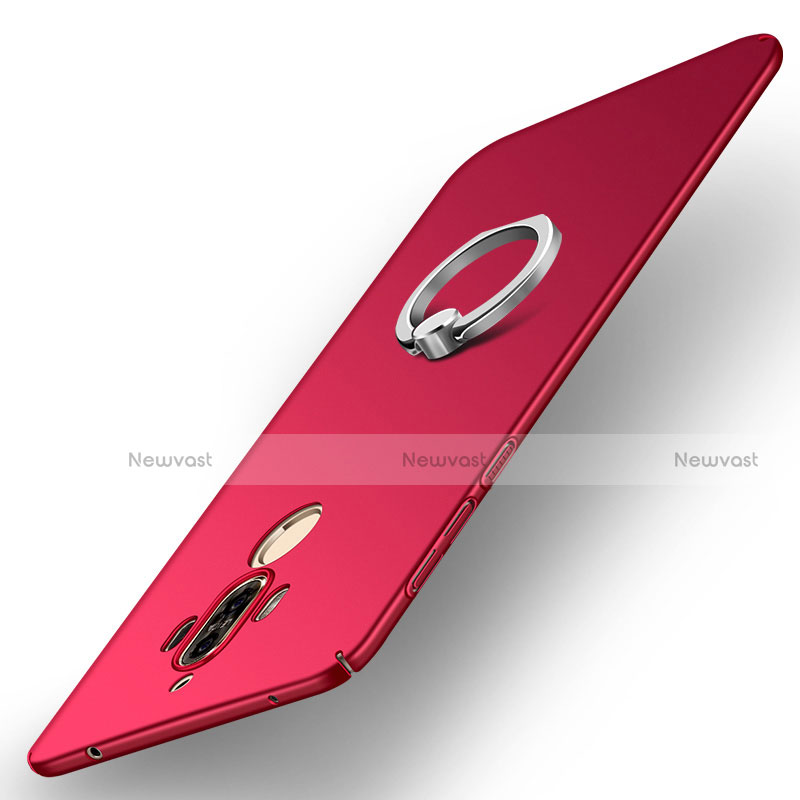 Hard Rigid Plastic Matte Finish Case Cover with Finger Ring Stand A01 for Huawei Mate 9 Red