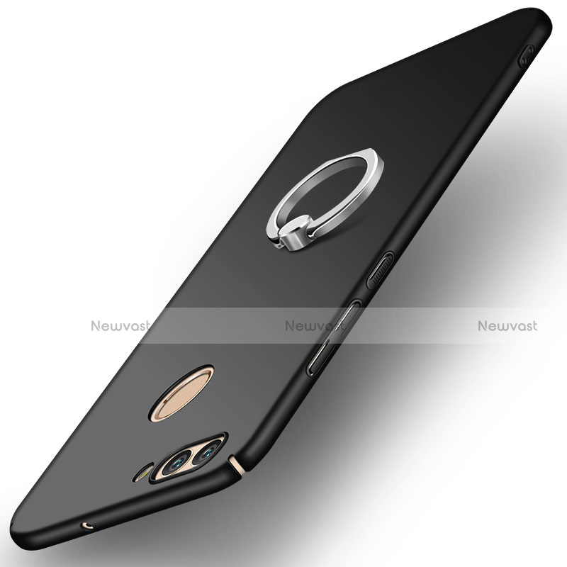 Hard Rigid Plastic Matte Finish Case Cover with Finger Ring Stand A01 for Huawei Nova 2 Plus Black