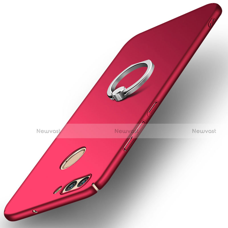 Hard Rigid Plastic Matte Finish Case Cover with Finger Ring Stand A01 for Huawei Nova 2 Plus Red