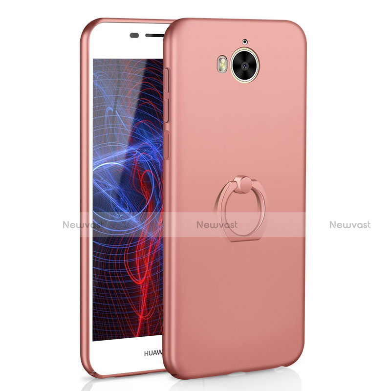 Hard Rigid Plastic Matte Finish Case Cover with Finger Ring Stand A01 for Huawei Y5 (2017) Rose Gold