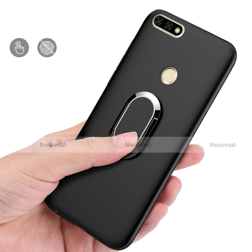 Hard Rigid Plastic Matte Finish Case Cover with Finger Ring Stand A01 for Huawei Y7 (2018)