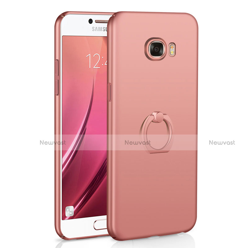 Hard Rigid Plastic Matte Finish Case Cover with Finger Ring Stand A01 for Samsung Galaxy C5 SM-C5000 Rose Gold