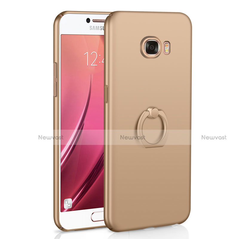 Hard Rigid Plastic Matte Finish Case Cover with Finger Ring Stand A01 for Samsung Galaxy C7 SM-C7000 Gold