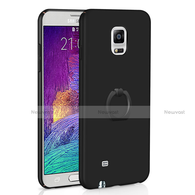 Hard Rigid Plastic Matte Finish Case Cover with Finger Ring Stand A01 for Samsung Galaxy Note 4 SM-N910F Black