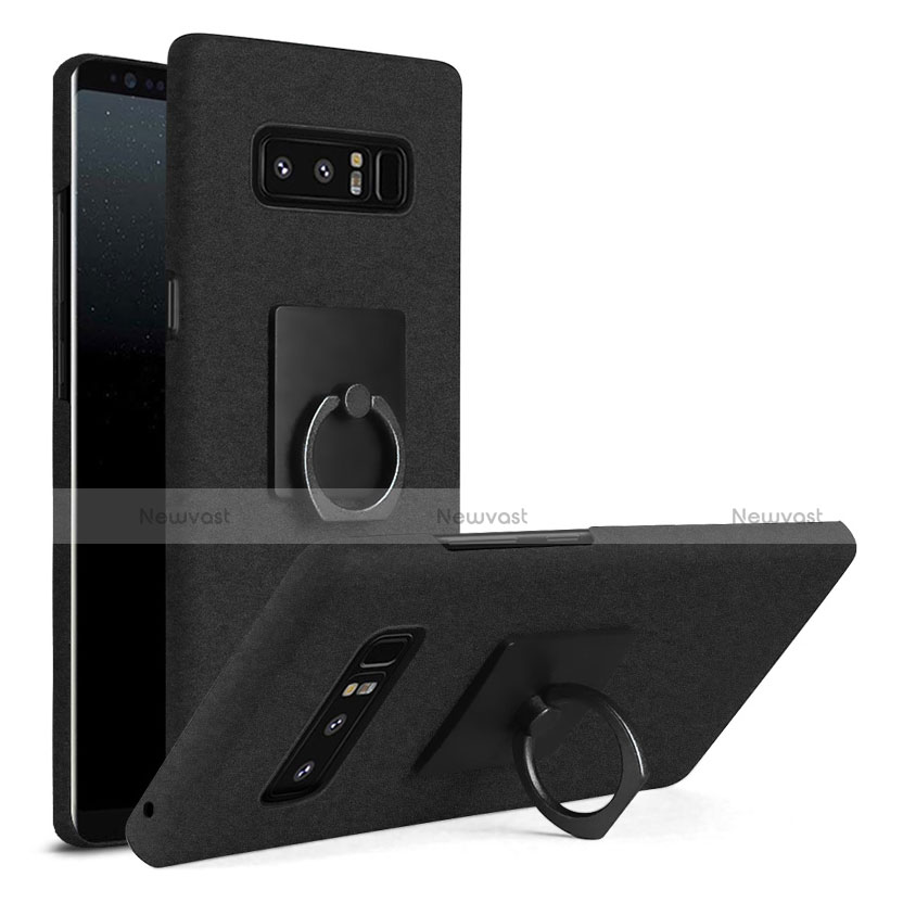 Hard Rigid Plastic Matte Finish Case Cover with Finger Ring Stand A01 for Samsung Galaxy Note 8 Black