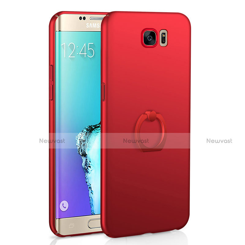 Hard Rigid Plastic Matte Finish Case Cover with Finger Ring Stand A01 for Samsung Galaxy S6 Edge SM-G925 Red