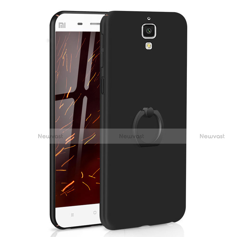 Hard Rigid Plastic Matte Finish Case Cover with Finger Ring Stand A01 for Xiaomi Mi 4 Black