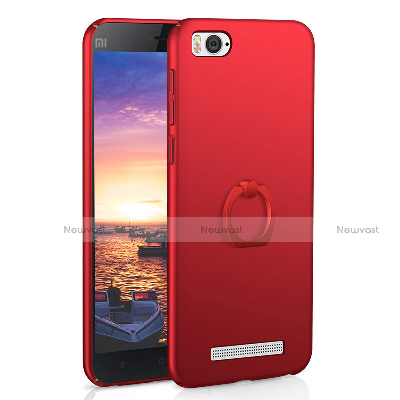 Hard Rigid Plastic Matte Finish Case Cover with Finger Ring Stand A01 for Xiaomi Mi 4C Red