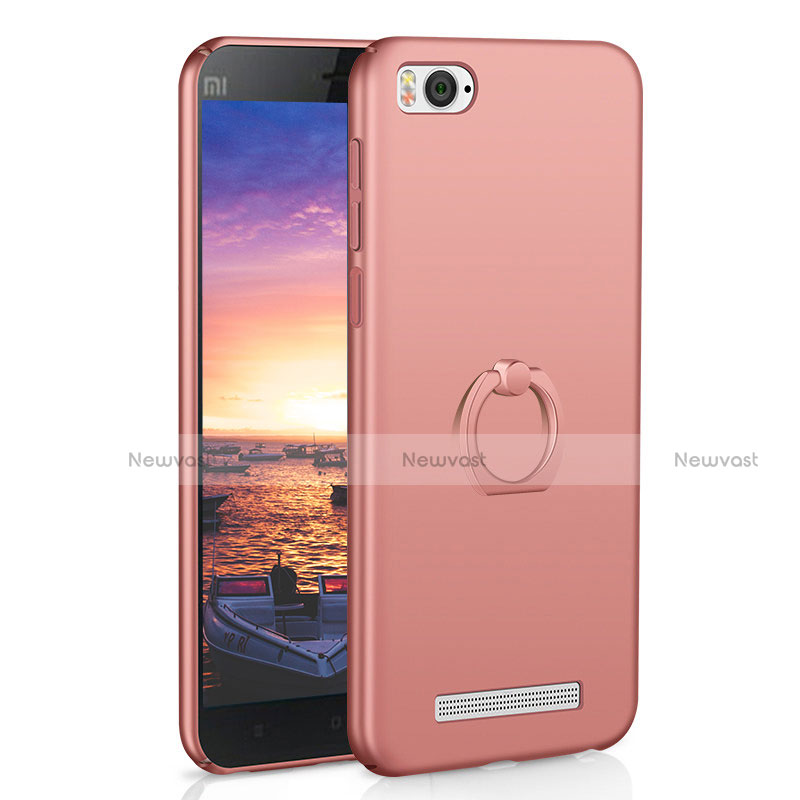 Hard Rigid Plastic Matte Finish Case Cover with Finger Ring Stand A01 for Xiaomi Mi 4C Rose Gold