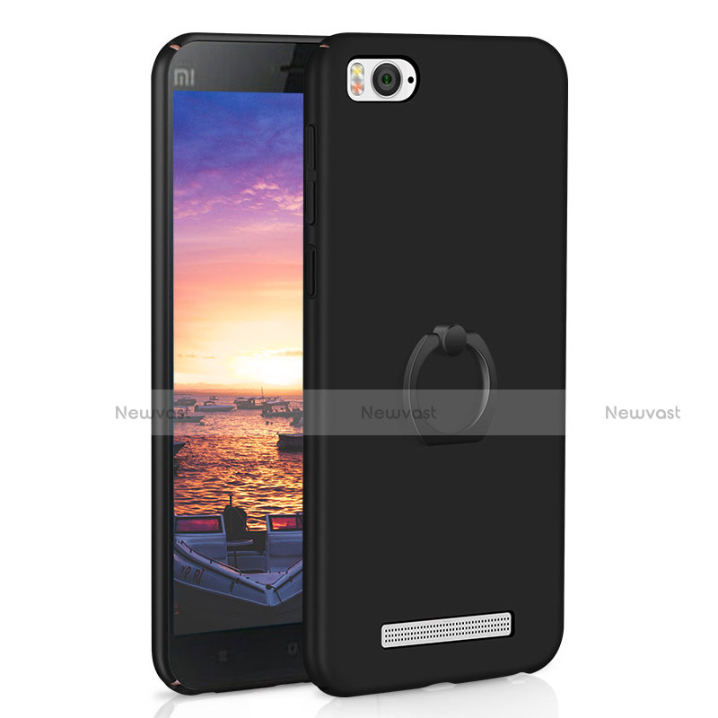 Hard Rigid Plastic Matte Finish Case Cover with Finger Ring Stand A01 for Xiaomi Mi 4i Black