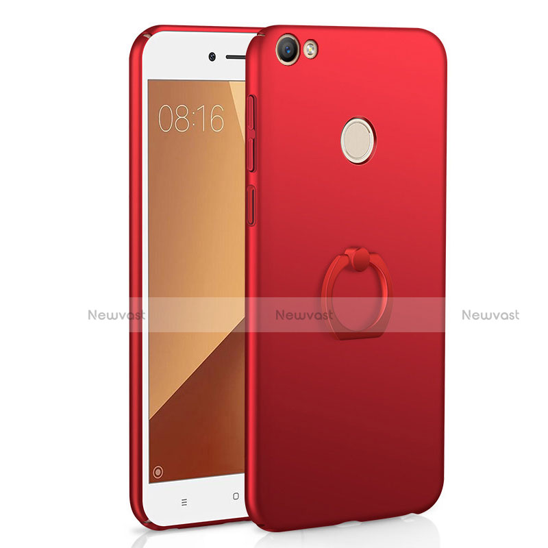 Hard Rigid Plastic Matte Finish Case Cover with Finger Ring Stand A01 for Xiaomi Redmi Note 5A High Edition Red