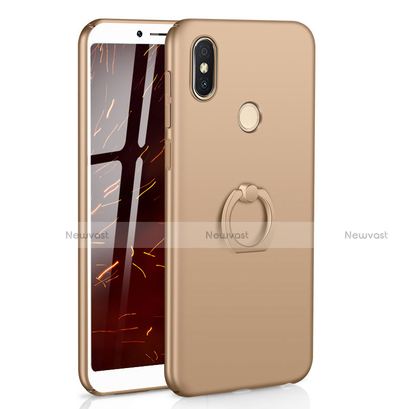 Hard Rigid Plastic Matte Finish Case Cover with Finger Ring Stand A01 for Xiaomi Redmi S2 Gold
