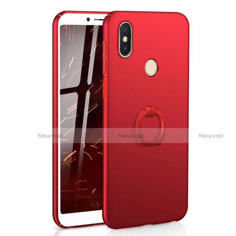 Hard Rigid Plastic Matte Finish Case Cover with Finger Ring Stand A01 for Xiaomi Redmi S2 Red