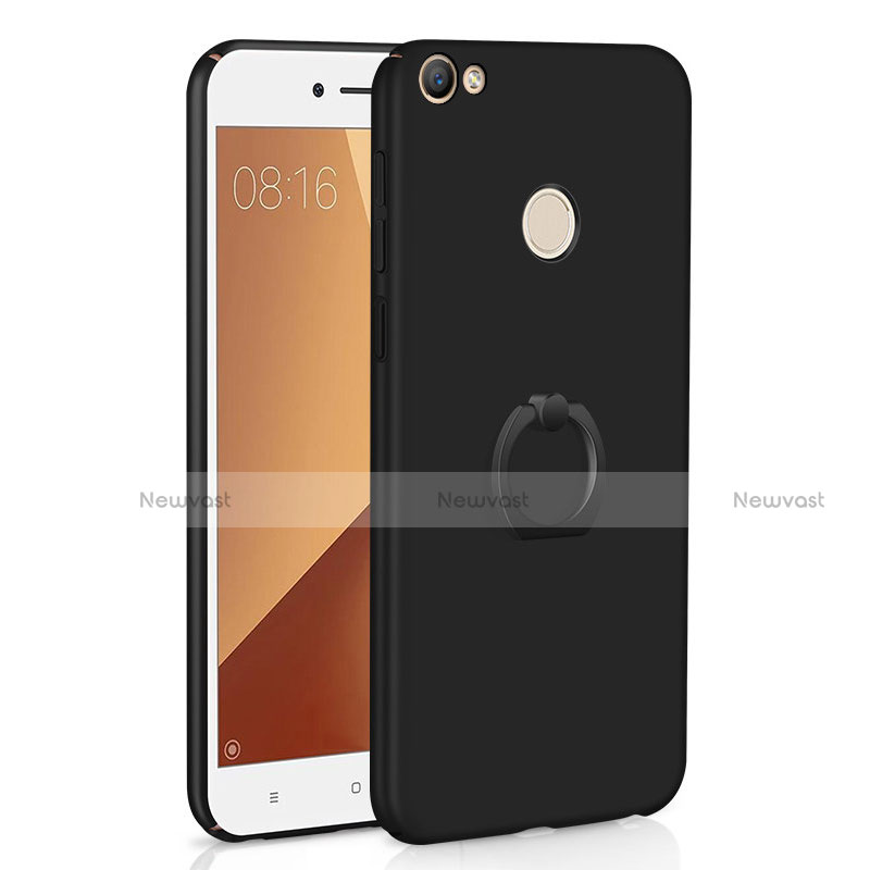 Hard Rigid Plastic Matte Finish Case Cover with Finger Ring Stand A01 for Xiaomi Redmi Y1 Black