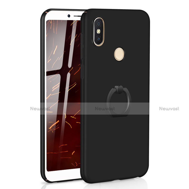 Hard Rigid Plastic Matte Finish Case Cover with Finger Ring Stand A01 for Xiaomi Redmi Y2 Black