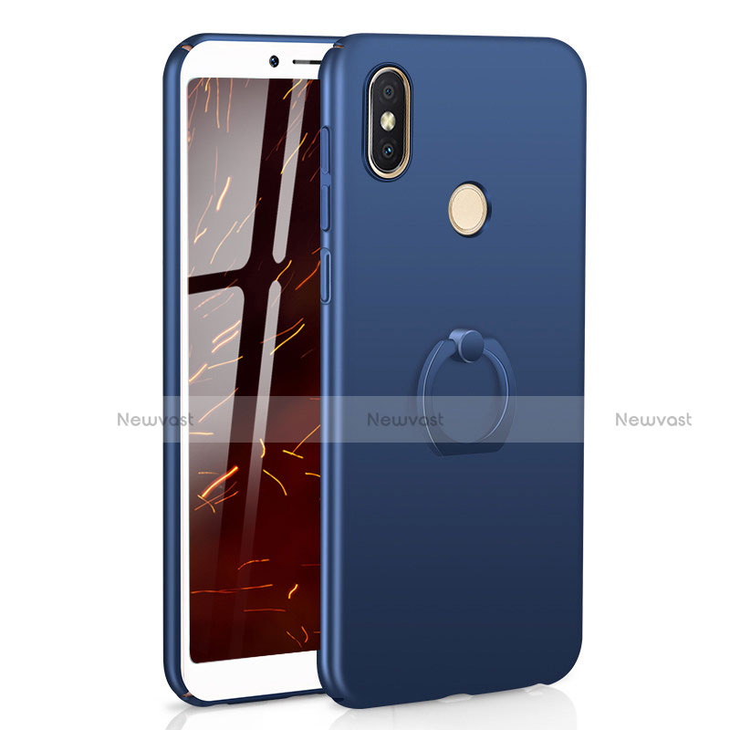 Hard Rigid Plastic Matte Finish Case Cover with Finger Ring Stand A01 for Xiaomi Redmi Y2 Blue