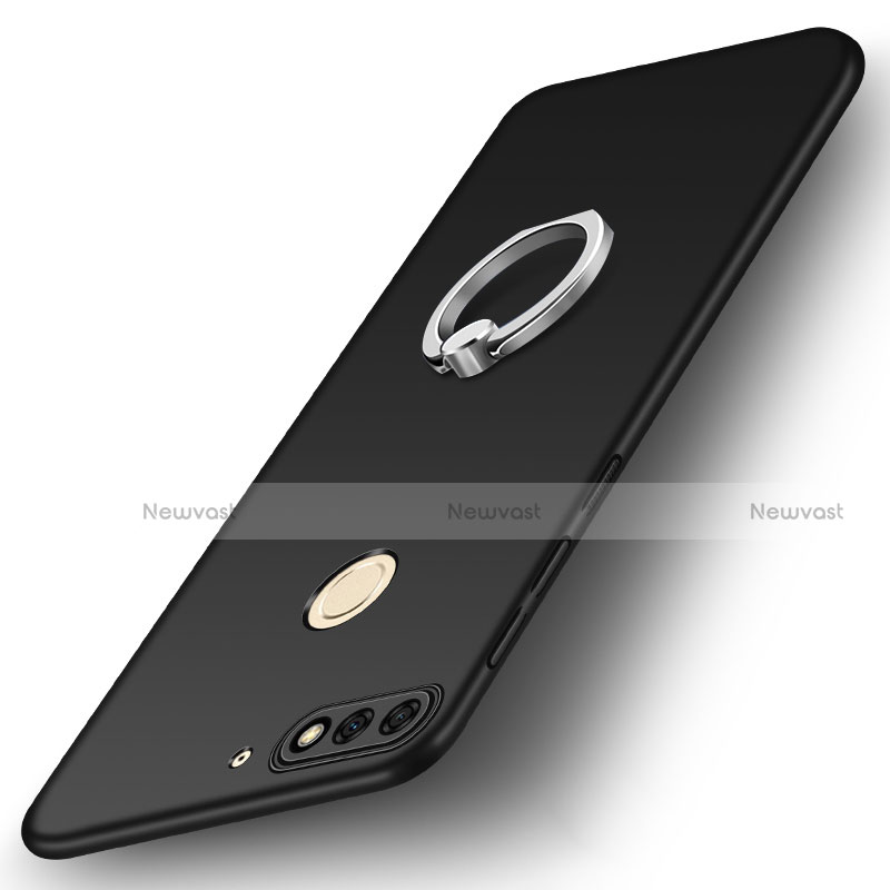 Hard Rigid Plastic Matte Finish Case Cover with Finger Ring Stand A02 for Huawei Enjoy 8 Black