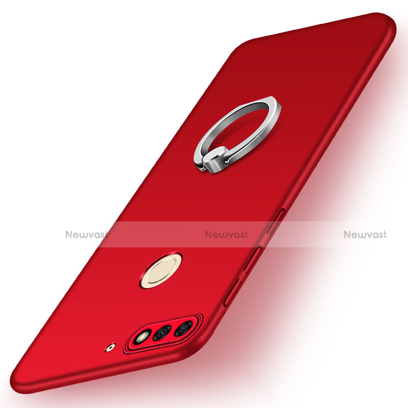 Hard Rigid Plastic Matte Finish Case Cover with Finger Ring Stand A02 for Huawei Enjoy 8 Red