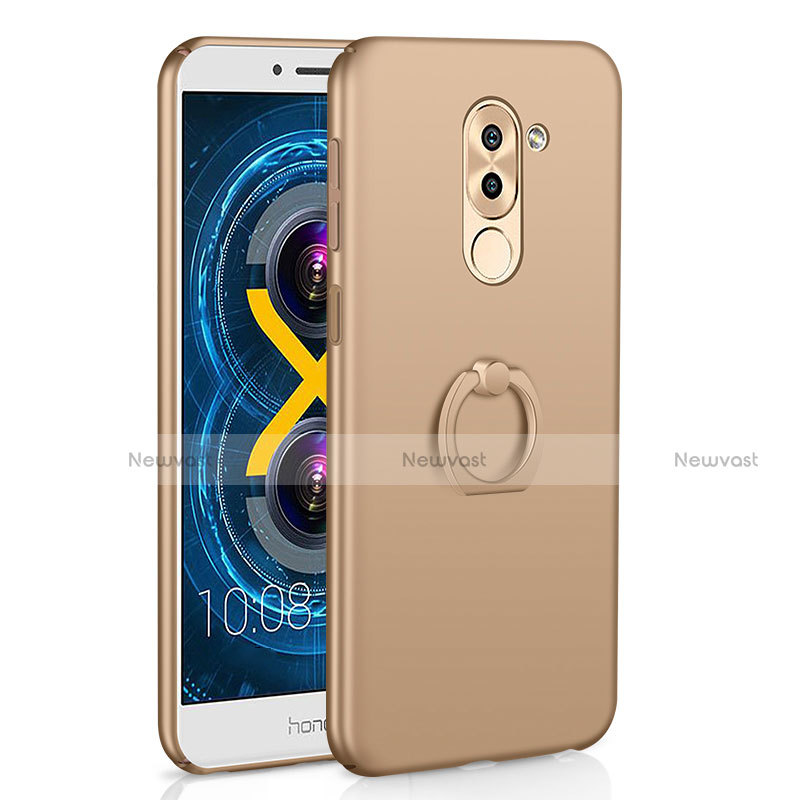 Hard Rigid Plastic Matte Finish Case Cover with Finger Ring Stand A02 for Huawei GR5 (2017) Gold