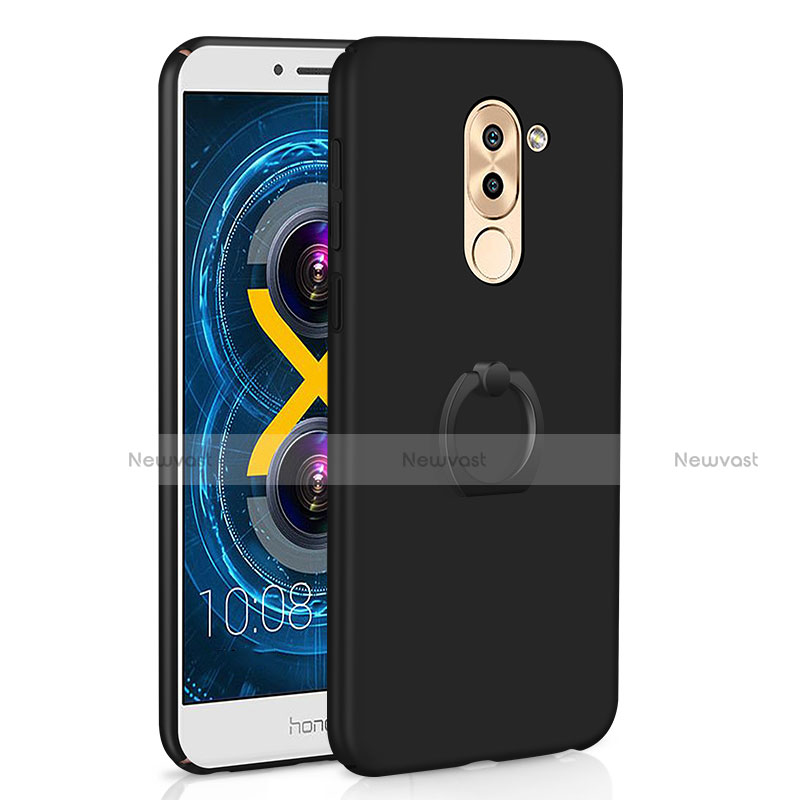 Hard Rigid Plastic Matte Finish Case Cover with Finger Ring Stand A02 for Huawei Honor 6X Black