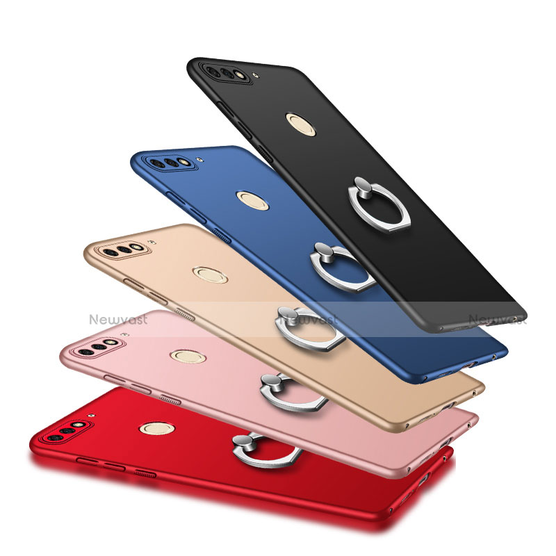 Hard Rigid Plastic Matte Finish Case Cover with Finger Ring Stand A02 for Huawei Honor 7C