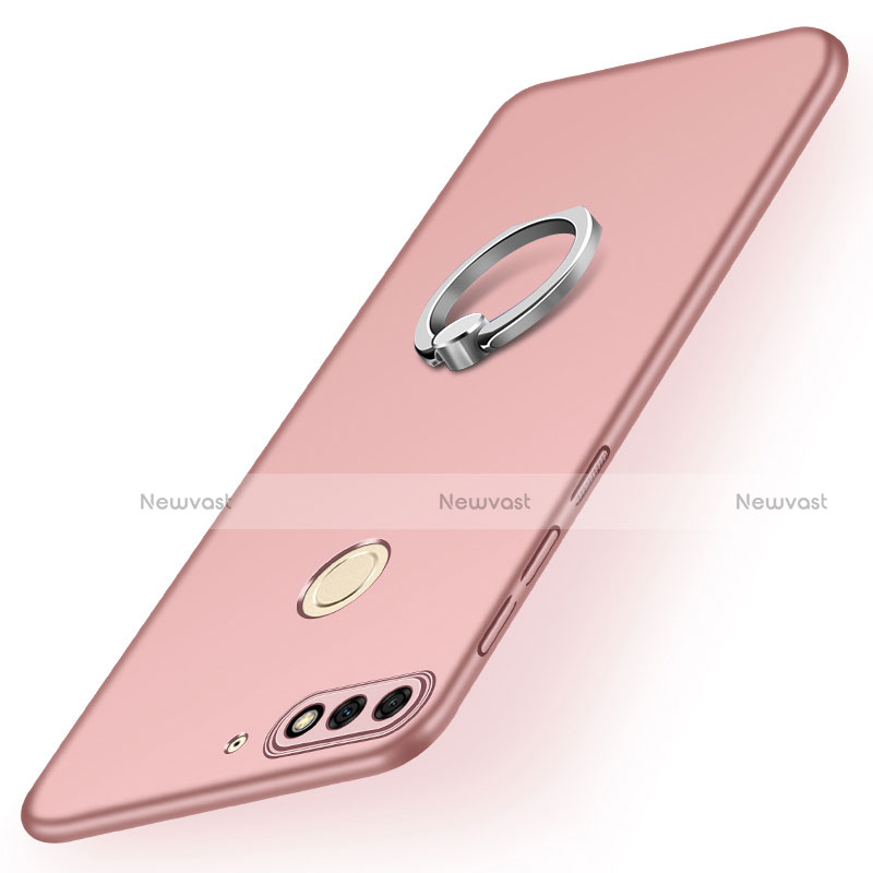 Hard Rigid Plastic Matte Finish Case Cover with Finger Ring Stand A02 for Huawei Honor 7C Rose Gold