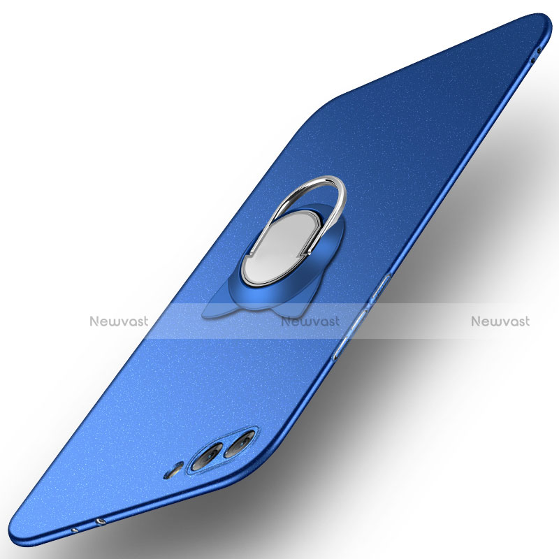 Hard Rigid Plastic Matte Finish Case Cover with Finger Ring Stand A02 for Huawei Honor V10 Blue