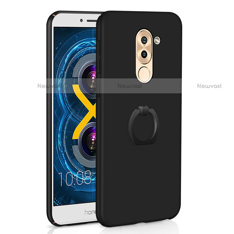 Hard Rigid Plastic Matte Finish Case Cover with Finger Ring Stand A02 for Huawei Mate 9 Lite Black