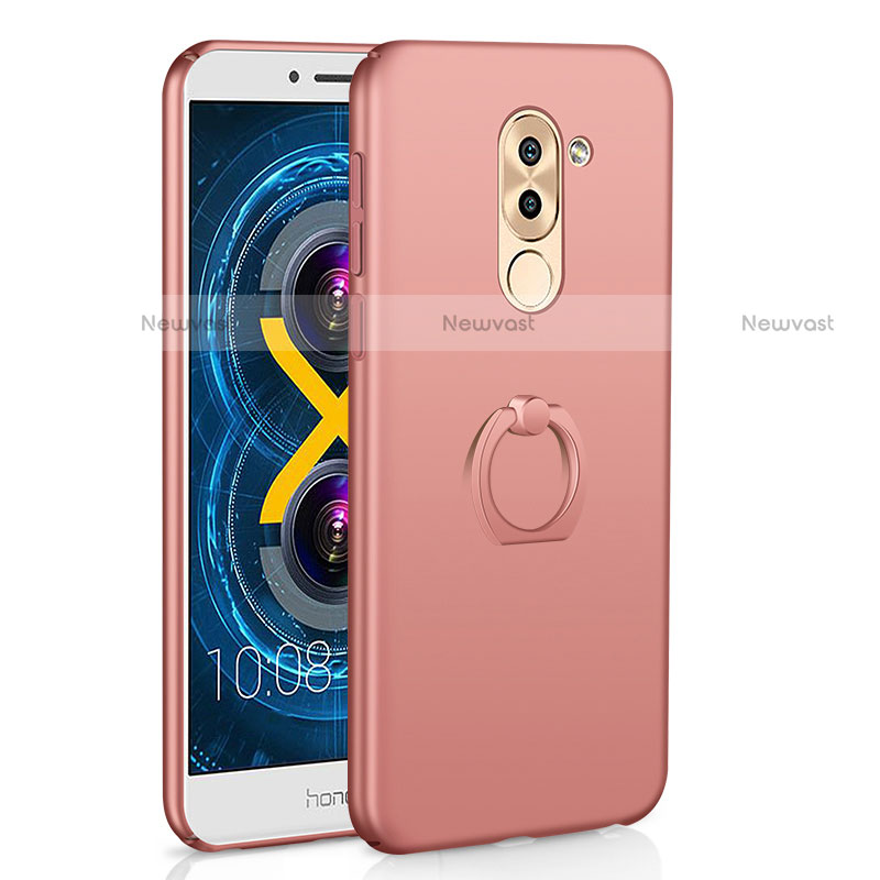 Hard Rigid Plastic Matte Finish Case Cover with Finger Ring Stand A02 for Huawei Mate 9 Lite Rose Gold