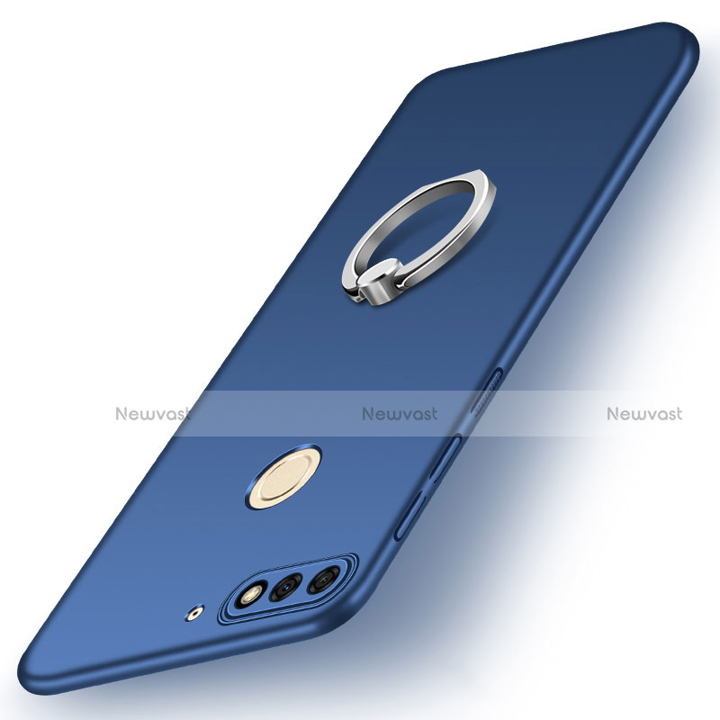 Hard Rigid Plastic Matte Finish Case Cover with Finger Ring Stand A02 for Huawei Y7 (2018) Blue