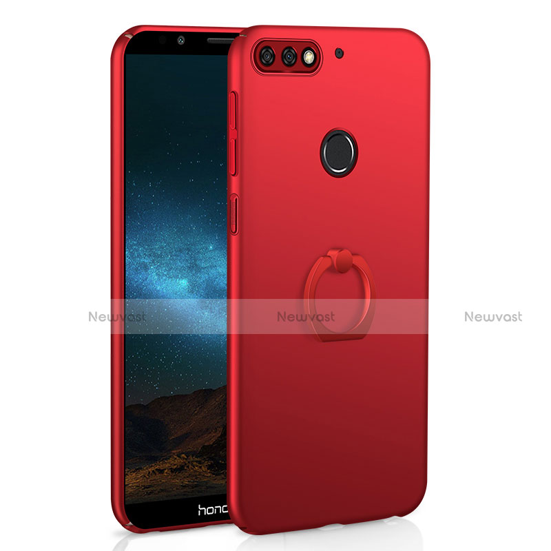 Hard Rigid Plastic Matte Finish Case Cover with Finger Ring Stand A03 for Huawei Enjoy 8 Red