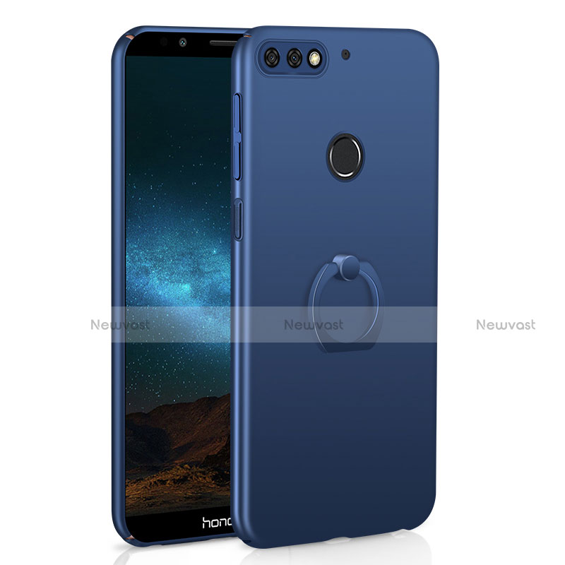 Hard Rigid Plastic Matte Finish Case Cover with Finger Ring Stand A03 for Huawei Y7 (2018) Blue
