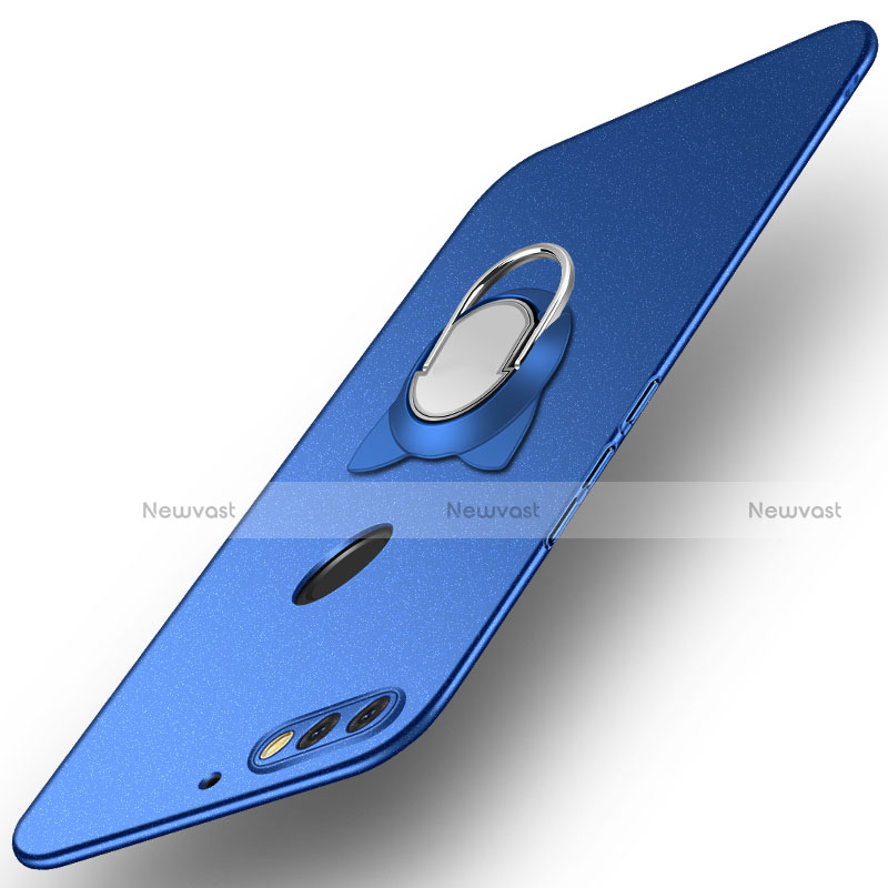 Hard Rigid Plastic Matte Finish Case Cover with Finger Ring Stand A04 for Huawei Honor 7C Blue