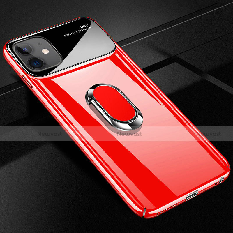 Hard Rigid Plastic Matte Finish Case Cover with Magnetic Finger Ring Stand A01 for Apple iPhone 12 Mini Red