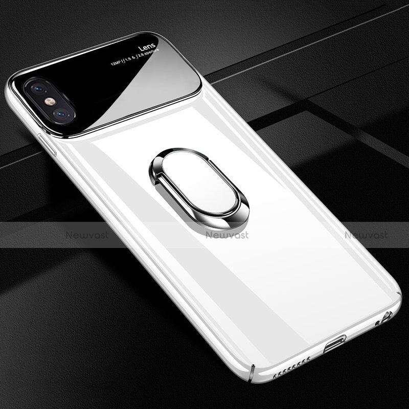 Hard Rigid Plastic Matte Finish Case Cover with Magnetic Finger Ring Stand A01 for Apple iPhone X