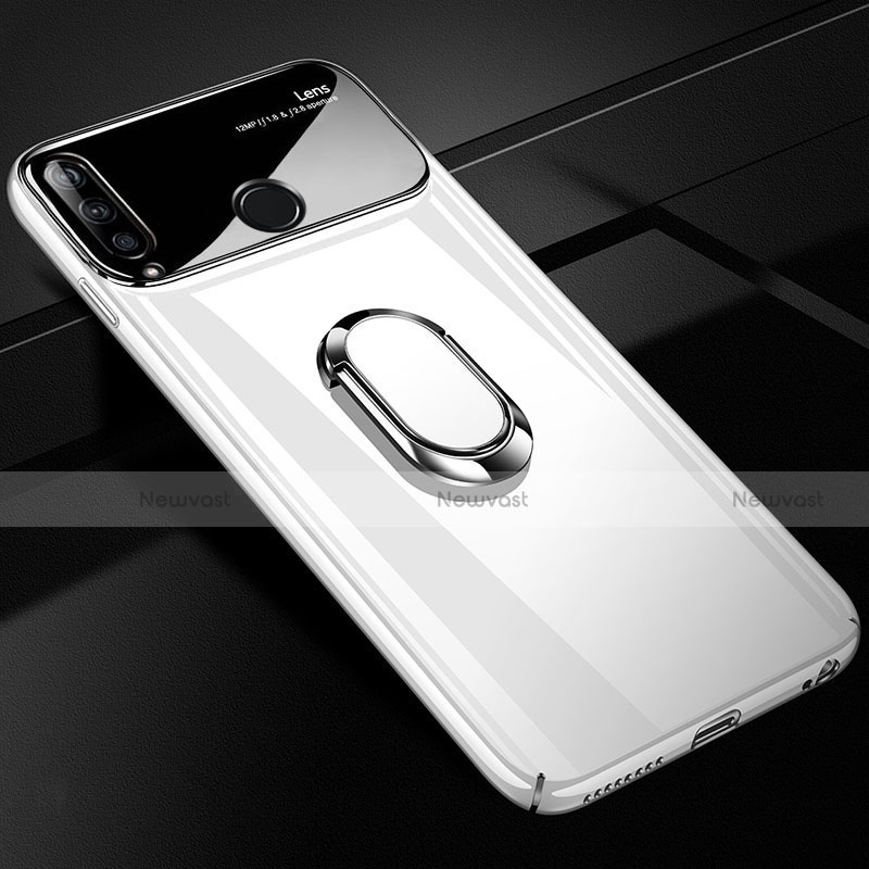 Hard Rigid Plastic Matte Finish Case Cover with Magnetic Finger Ring Stand A01 for Huawei Enjoy 10 Plus White