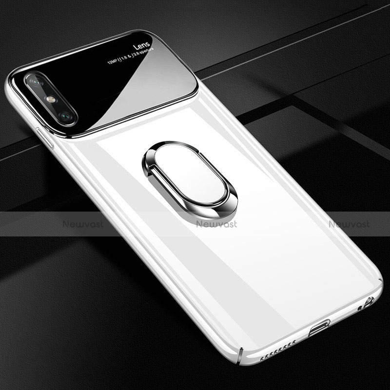 Hard Rigid Plastic Matte Finish Case Cover with Magnetic Finger Ring Stand A01 for Huawei Enjoy 10e White