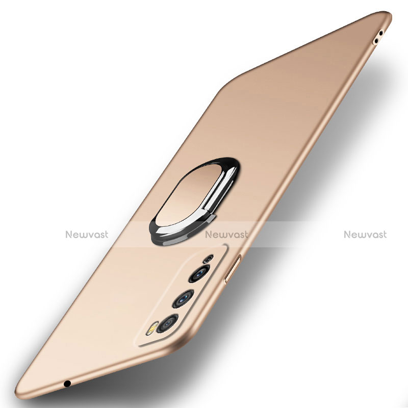 Hard Rigid Plastic Matte Finish Case Cover with Magnetic Finger Ring Stand A01 for Huawei Enjoy Z 5G Gold