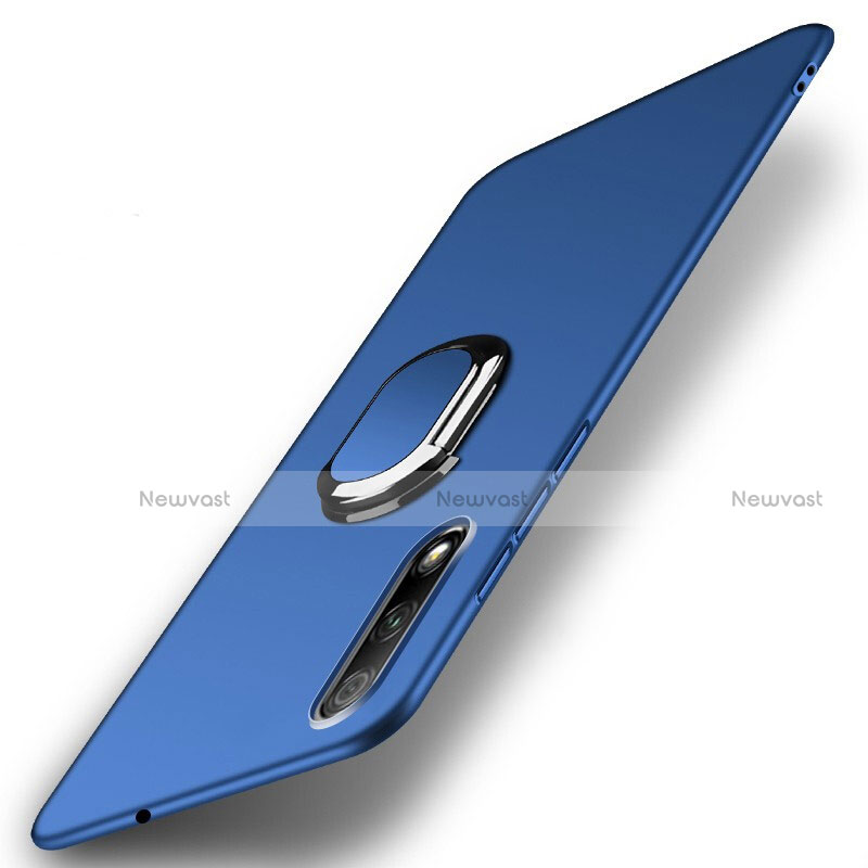 Hard Rigid Plastic Matte Finish Case Cover with Magnetic Finger Ring Stand A01 for Huawei Honor 9X Blue