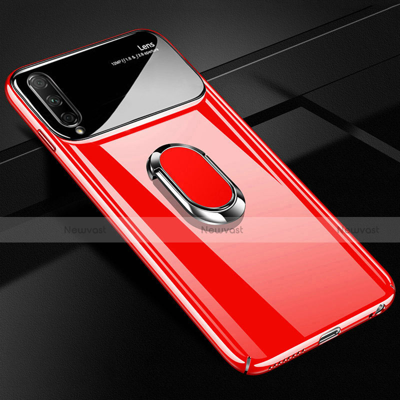 Hard Rigid Plastic Matte Finish Case Cover with Magnetic Finger Ring Stand A01 for Huawei Honor 9X Pro Red