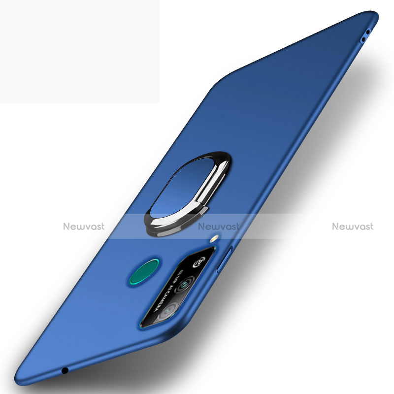 Hard Rigid Plastic Matte Finish Case Cover with Magnetic Finger Ring Stand A01 for Huawei Honor Play4T Blue