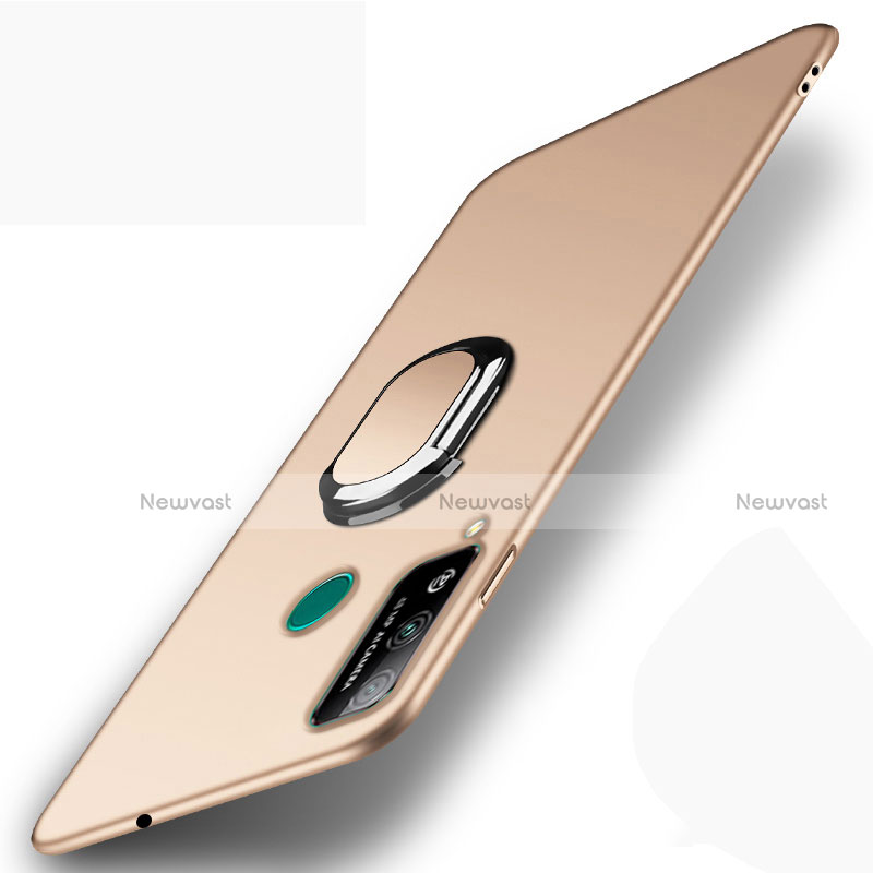 Hard Rigid Plastic Matte Finish Case Cover with Magnetic Finger Ring Stand A01 for Huawei Honor Play4T Gold