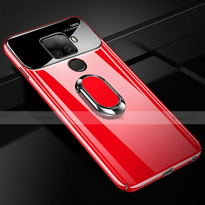 Hard Rigid Plastic Matte Finish Case Cover with Magnetic Finger Ring Stand A01 for Huawei Mate 30 Lite Red