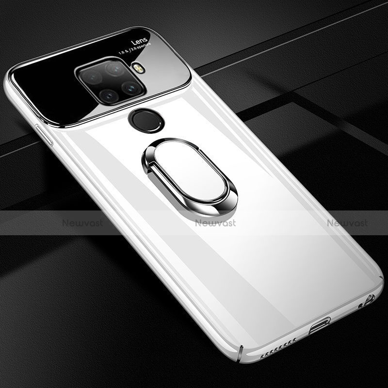 Hard Rigid Plastic Matte Finish Case Cover with Magnetic Finger Ring Stand A01 for Huawei Mate 30 Lite White