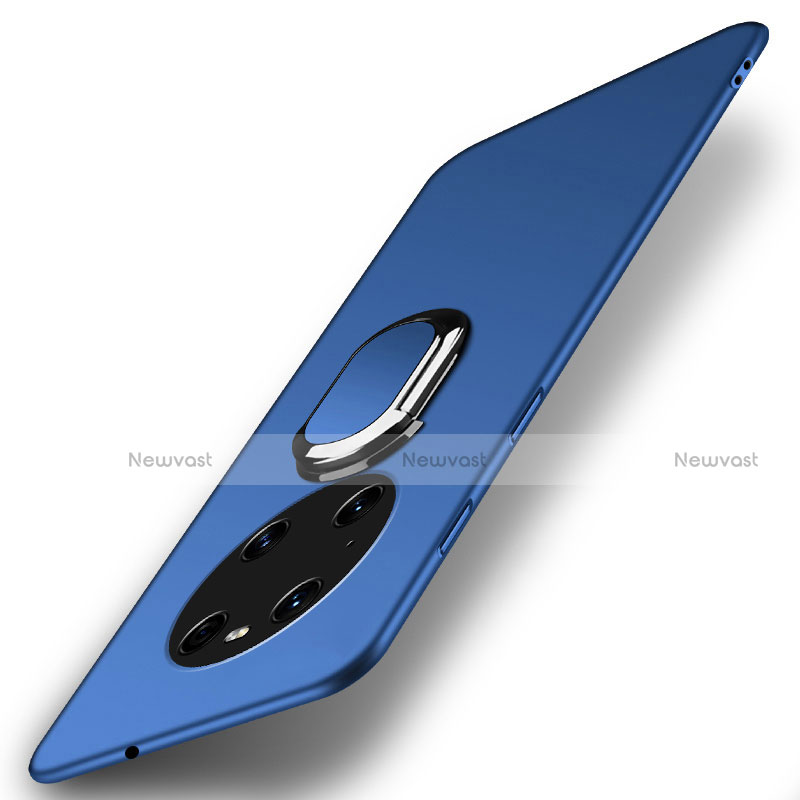 Hard Rigid Plastic Matte Finish Case Cover with Magnetic Finger Ring Stand A01 for Huawei Mate 40 Pro Blue