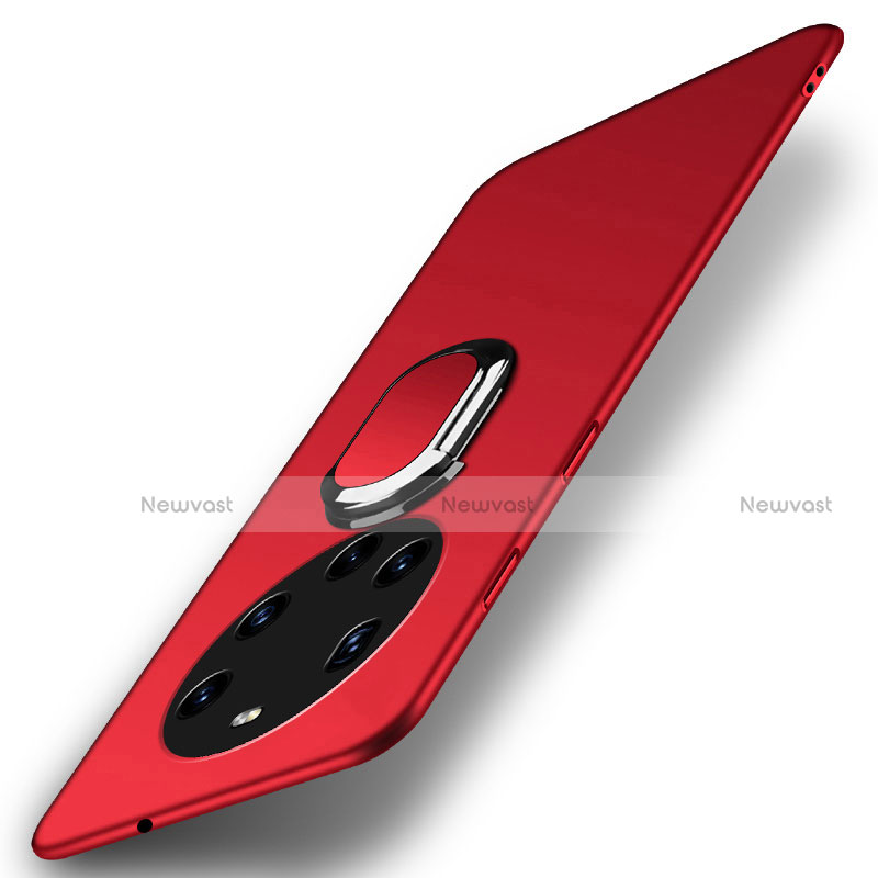 Hard Rigid Plastic Matte Finish Case Cover with Magnetic Finger Ring Stand A01 for Huawei Mate 40 Pro+ Plus Red