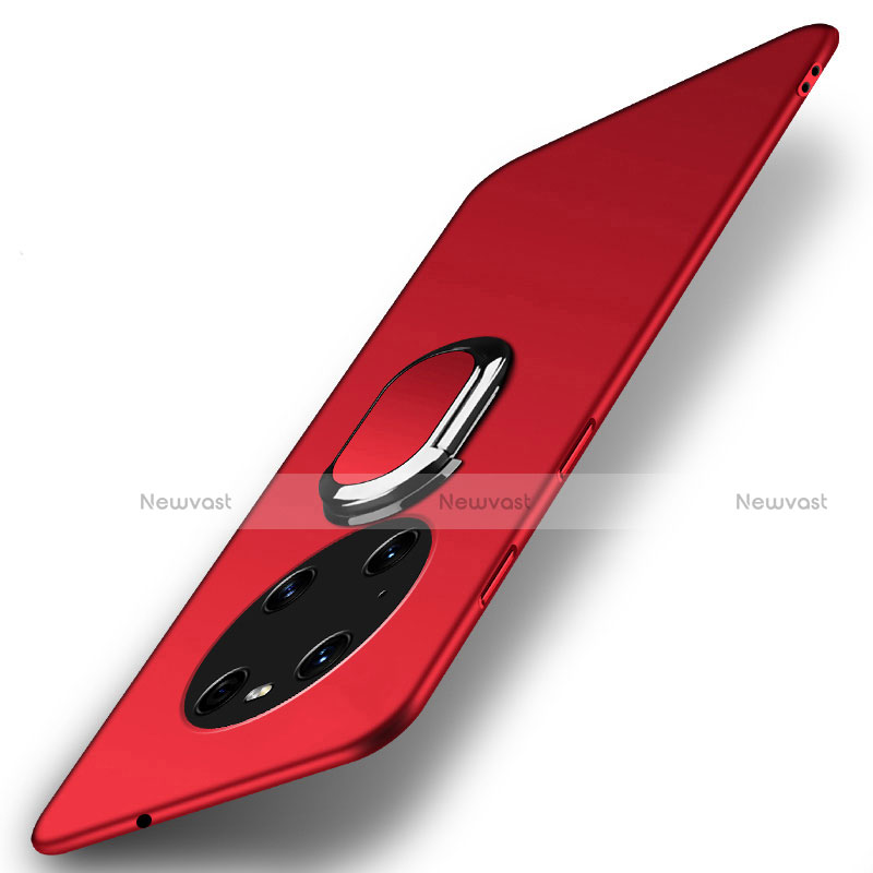 Hard Rigid Plastic Matte Finish Case Cover with Magnetic Finger Ring Stand A01 for Huawei Mate 40 Pro Red