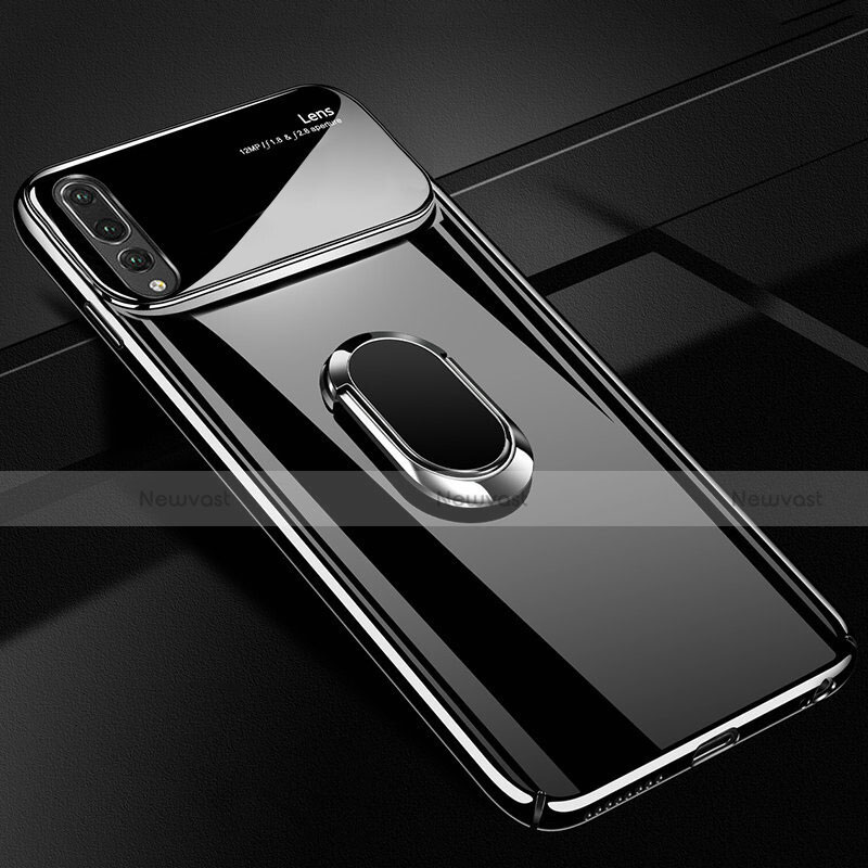 Hard Rigid Plastic Matte Finish Case Cover with Magnetic Finger Ring Stand A01 for Huawei P20 Pro Black